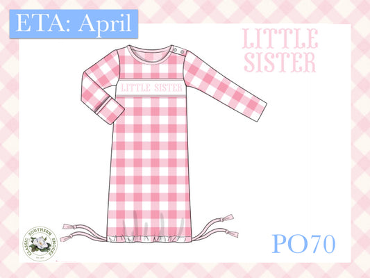 PO70 Pink Check Name Smock Girl Newborn Gown