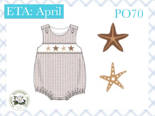 PO70 Seersucker Starfish Smocked Boy Bubble