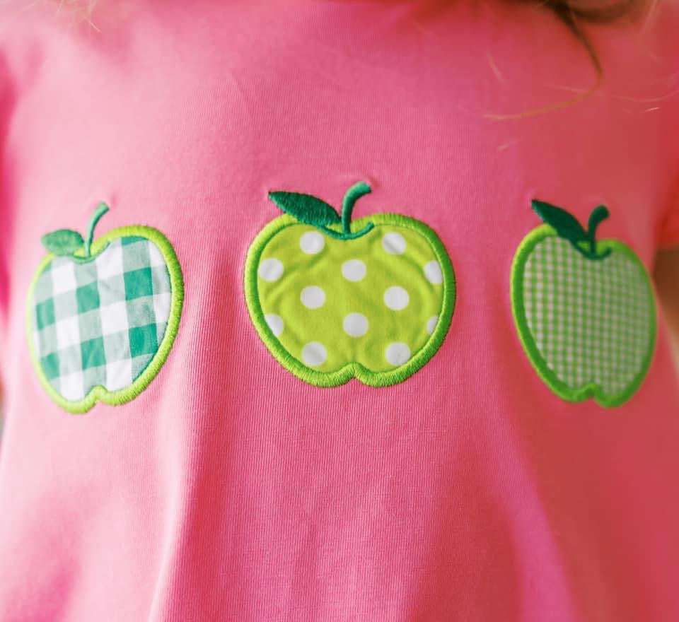 Pink Apple Applique Girl Short Set