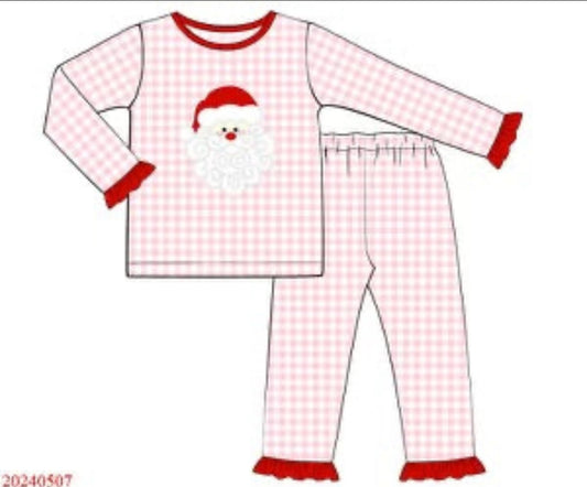 Pink Applique Santa Girl Two Piece Classic Cozy