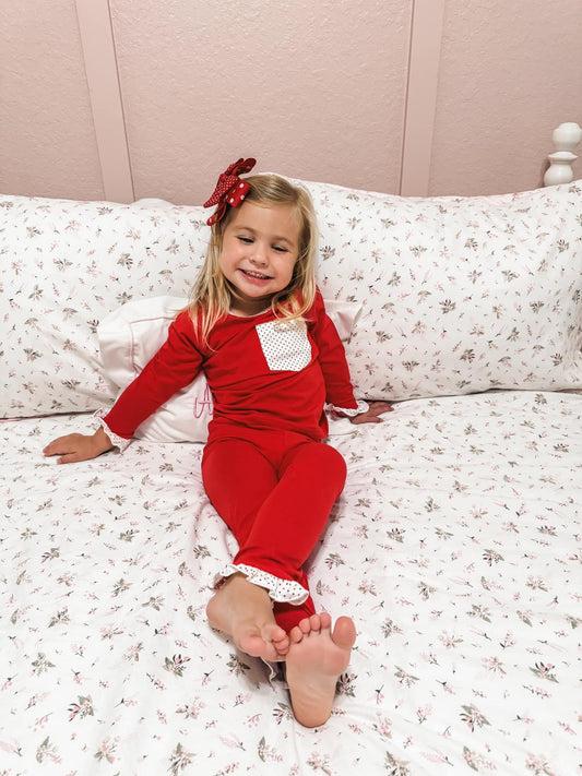 Red Booty Flap Two Piece Girl Classic Cozy