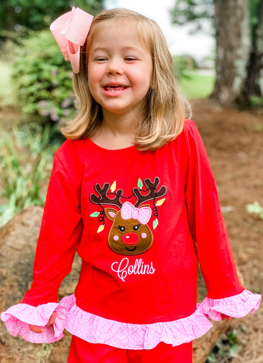 Girl Reindeer Applique Shirt