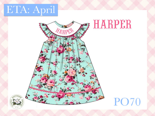 PO70 Mint Floral Name Smock Girl Dress