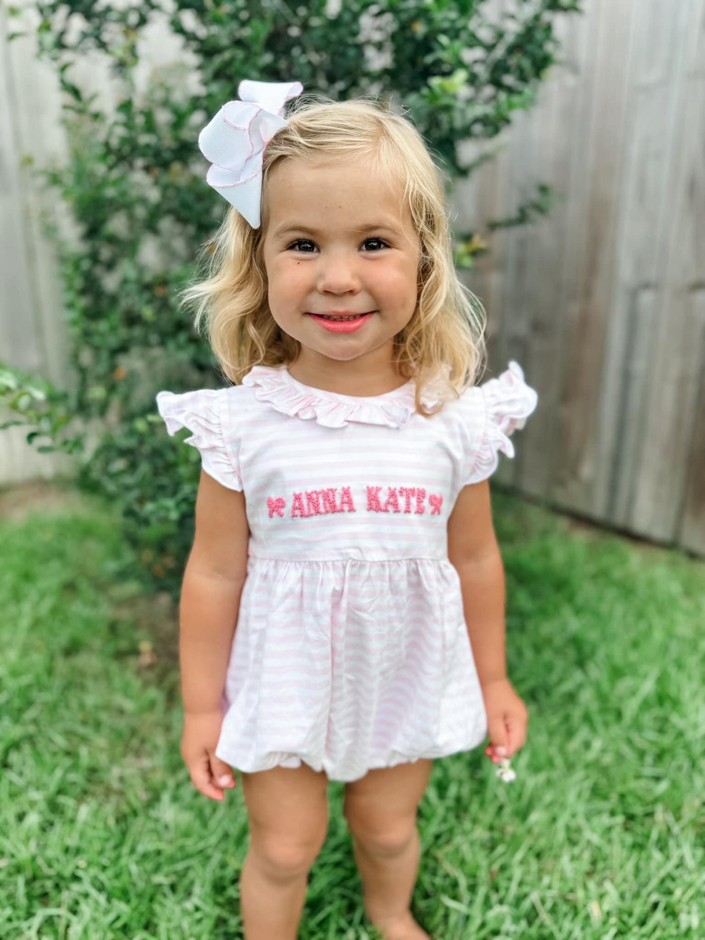 Pink Striped Knit Bow Bubble