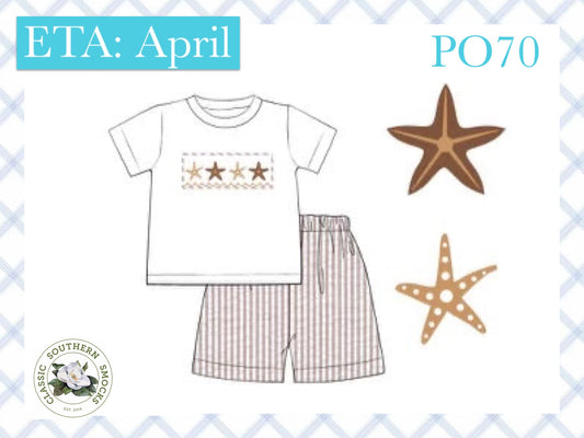 PO70 Seersucker Starfish Smocked Boy Short Set