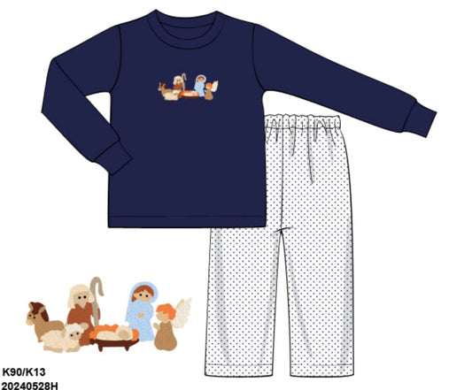 French Knot Nativity Boy Pant Set