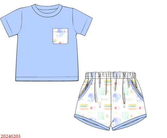 Back to School Watercolor Boy Short Set