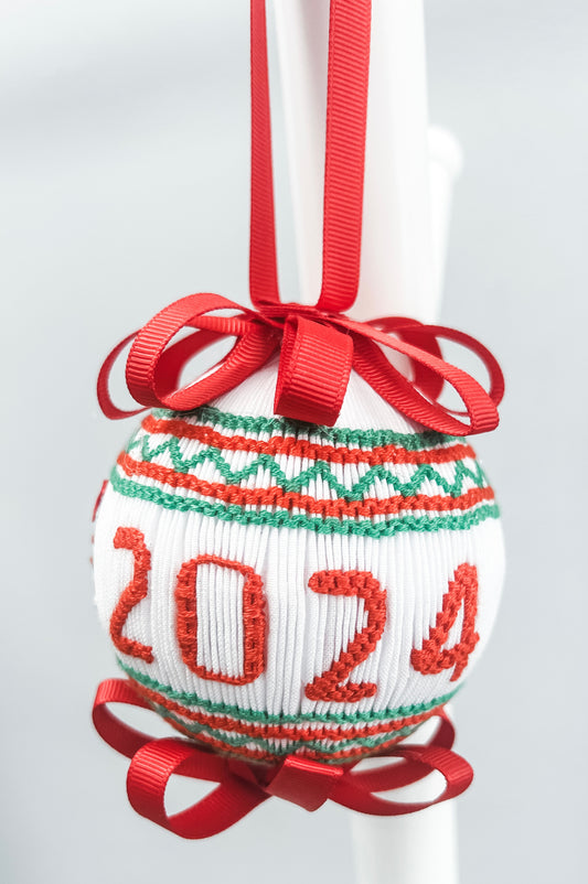 Red and Green Smocked 2024 Ornament