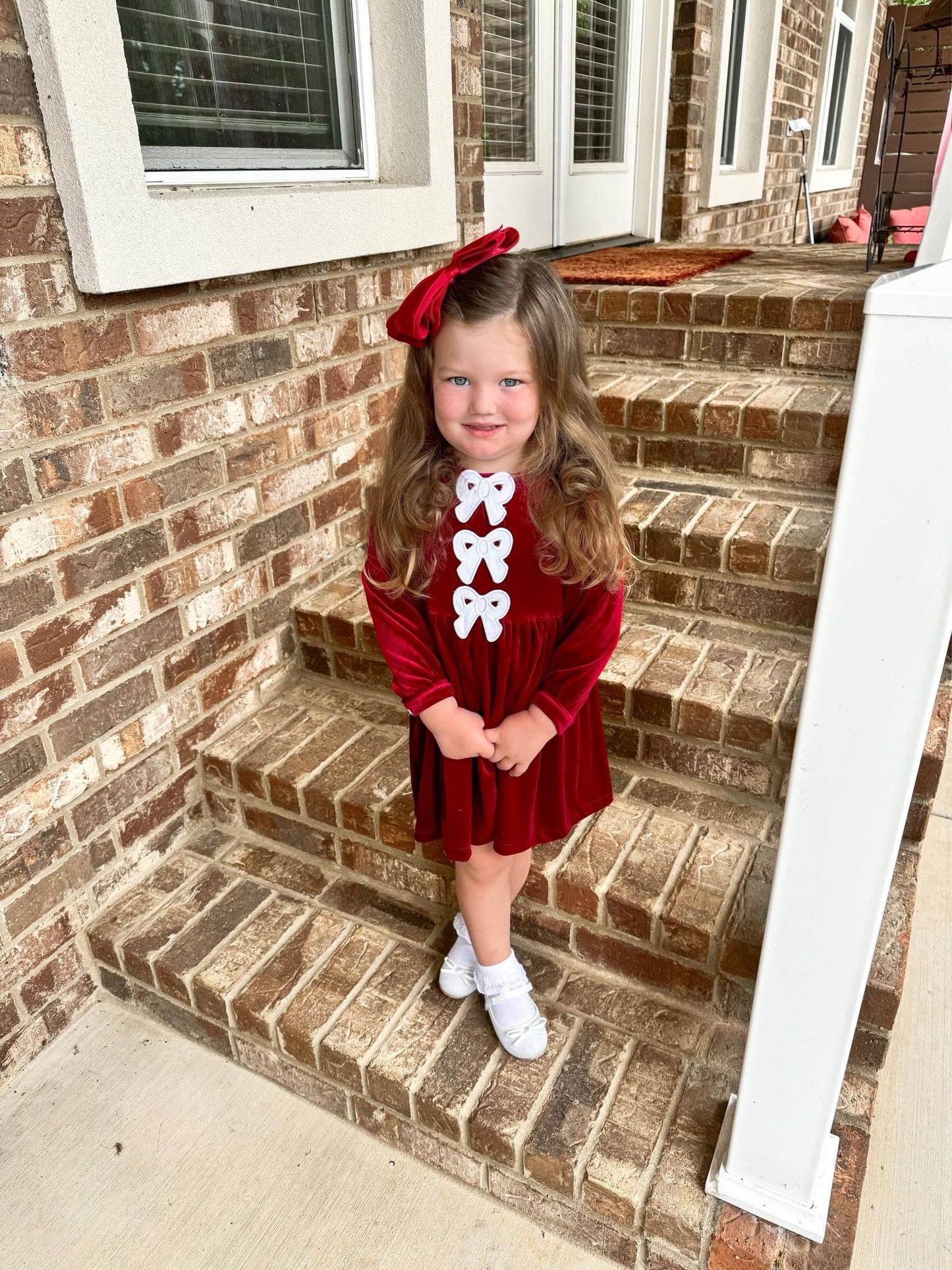 Maroon Velvet Bow Girl Dress