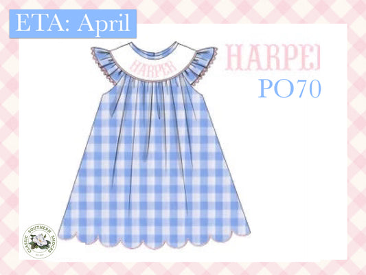 PO70 Blue Check Name Smock Dress