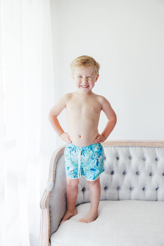 Blue and Yellow Floral Boy Trunks