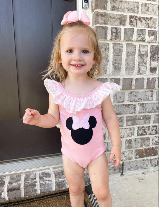 Pink Mouse Applique Swimsuit